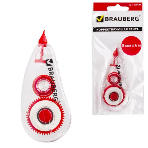 Корректирующая лента BRAUBERG "Red Power", 5 мм х 6 м, в упаковке с европодвесом, 220641