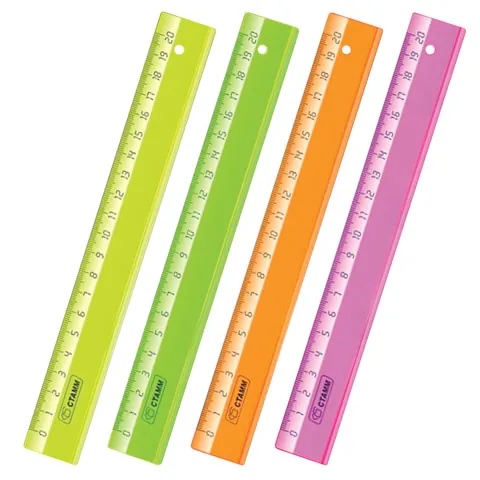 Линейка пластиковая 20 см, СТАММ "Neon Crystal", прозрачная, неоновая, ассорти, ЛН12