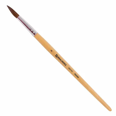 Кисть BRAUBERG, из ворса пони, круглая, № 6, 200192