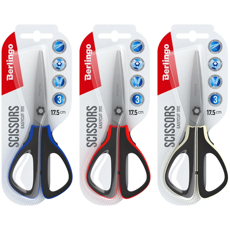 Ножницы Berlingo "Easycut 300", 17,5см, ассорти, мягкие вставки, европодвес