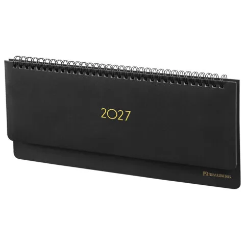 Планинг датированный 2027, 305х140 мм, BRAUBERG "Select" черный, под кожу,118203