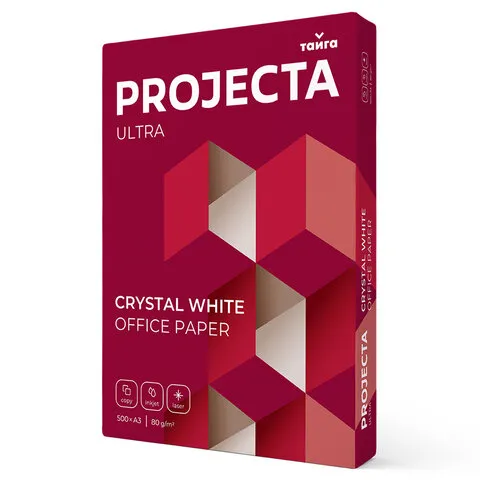 Бумага офисная БОЛЬШОГО ФОРМАТА (297х420), А3, 80 г/м2, 500 л., марка А, PROJECTA ULTRA, Россия, 162