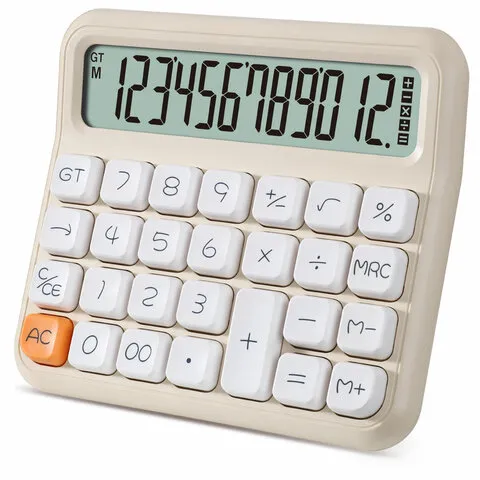 Калькулятор настольный BRAUBERG KW-1000-BG (152x132 мм), 3D кнопки, 12 разрядов, бежевый, 272957