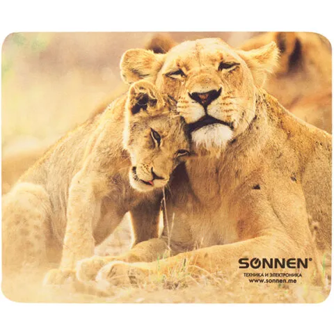 Коврик для мыши SONNEN "LIONS", резина + ткань, 220х180х3 мм, 513310