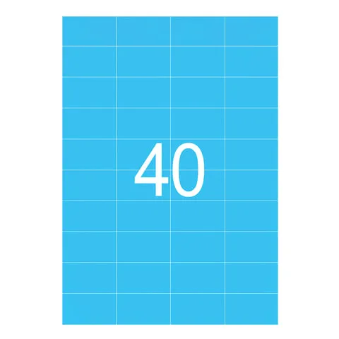 Этикетка самоклеящаяся 52,5х29,7 мм, 40 этикеток, неоново-голубая, 65 г/м2, 50 листов, STAFF, 128840
