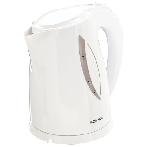 Чайник SONNEN KT-1758, 1,7 л, 2200 Вт, закрытый нагревательный элемент, пластик, белый, 453415