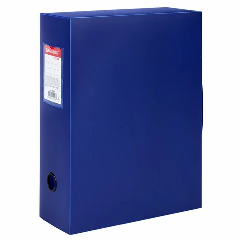 Короб архивный 330х245х100 мм, пластик разборный, до 900 листов, синий, 0,9 мм, BRAUBERG EXTRA, 2728