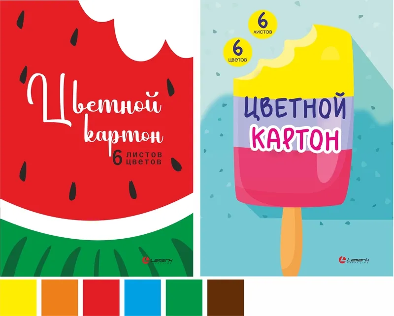Картон цветной A4 Lamark "Сладости", 6л., 6цв., немелованный, в папке, 2 дизайна
