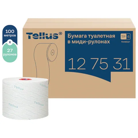 Бумага туалетная Tork "Advanced"(Т6) 2-слойная, Mid-size рулон, 100м/рул, мягкая, тиснение, белая