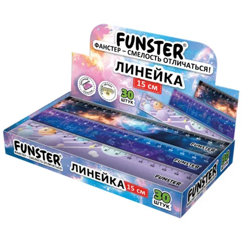 Линейка пластиковая 15 см, FUNSTER (ФАНСТЕР), "КОСМОС", ассорти, дисплей, 210917