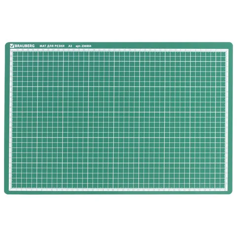 Коврик (мат) для резки BRAUBERG 3-слойный, А3 (450х300 мм), двусторонний, толщина 3 мм, зеленый, 236