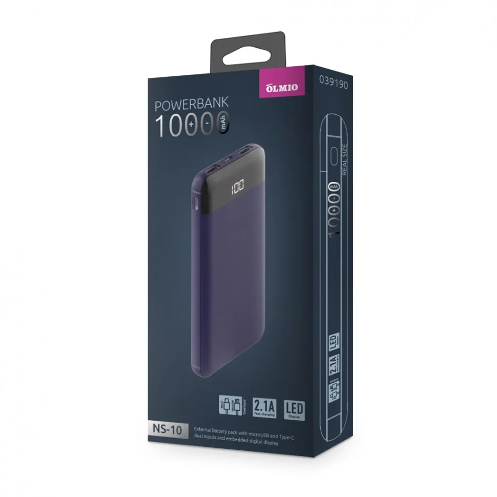 Аккумулятор внешний OLMIO темно-синий NS-10, 10000mAh