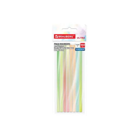 Закладки клейкие, выделители текста, BRAUBERG ULTRA COLOR, 135х5 мм, 160 штук (8 цветов х 20 листов)