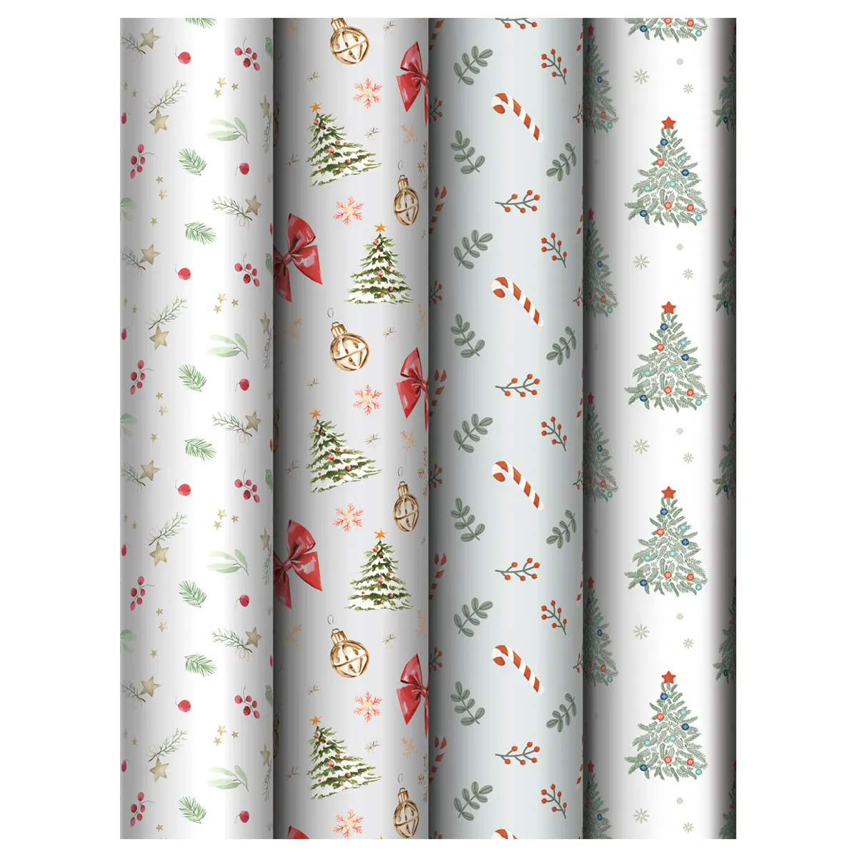 Упаковочная бумага глянц. 70*100см, MESHU "Christmas decoration", 80г/м2, ассорти 4 дизайна