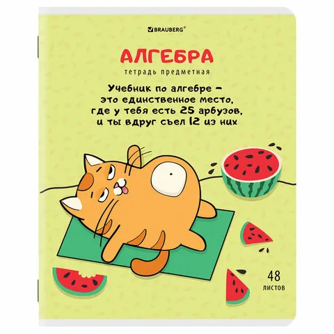 Тетрадь предметная "КОТ-ЭНТУЗИАСТ" 48л, TWIN лак, АЛГЕБРА, клетка, BRAUBERG, 404556