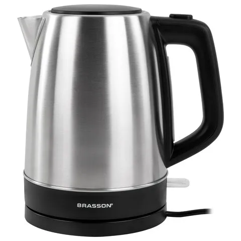Чайник BRASSON (БРАССОН) KT-040, 1,7 л, 2200 Вт, индикатор уровня воды, сталь, черный, 455192