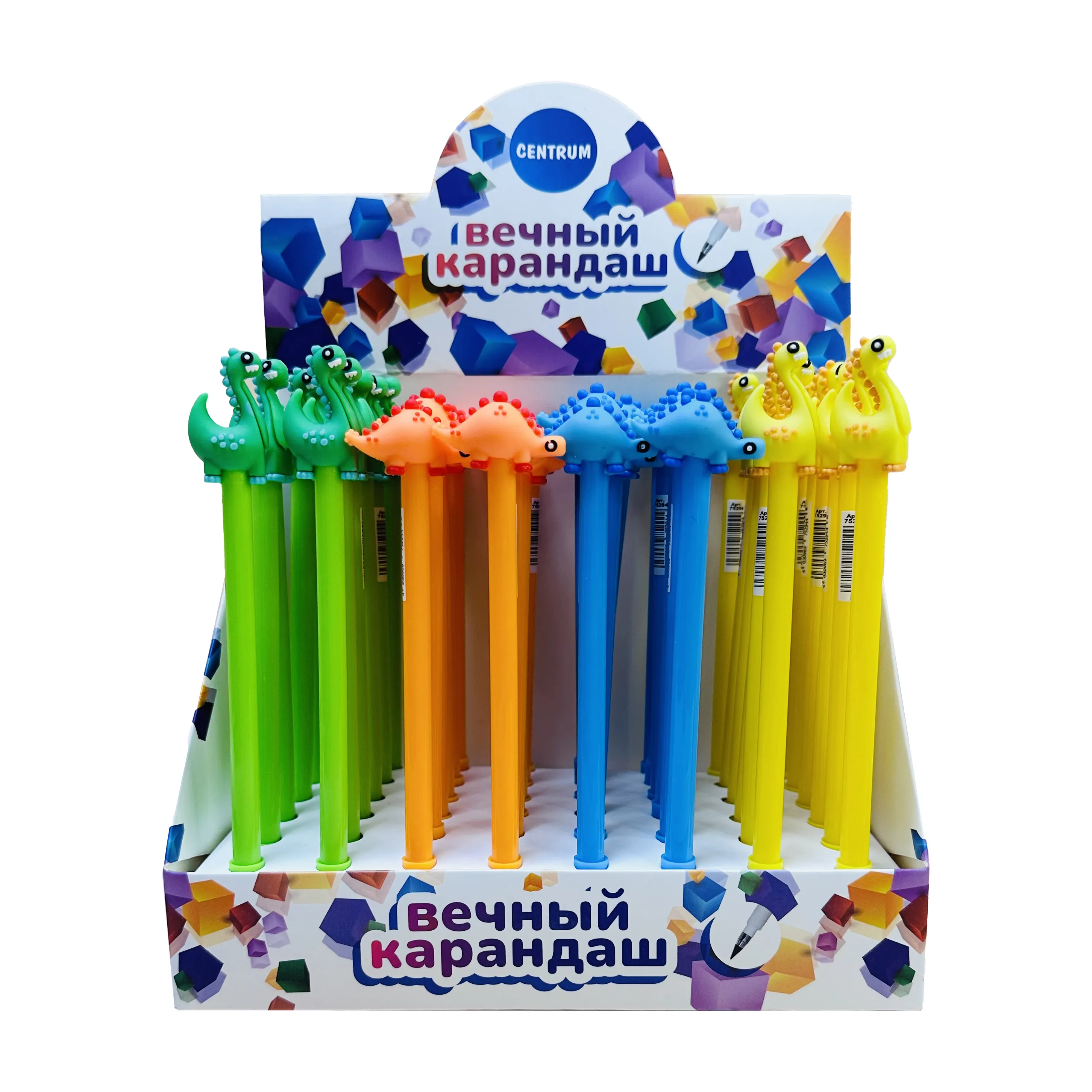 Карандаш вечный CENTRUM "Динозавры" 0,7 мм, микс 4 вида