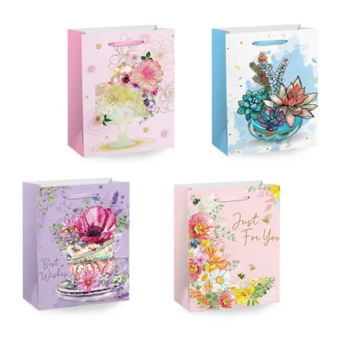 Пакет подарочный (1 штука) 33х13х45 см (XL), "Flower Mix", ассорти, глиттер, фольга, ЗОЛОТАЯ СКАЗКА,