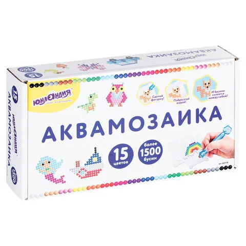 Аквамозаика, 15 цветов, 1500 бусин, в колорбоксе, ЮНЛАНДИЯ, 663778