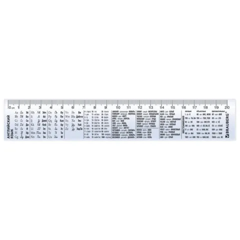 Линейка пластиковая 20 см BRAUBERG, справочная, английский язык, 210900