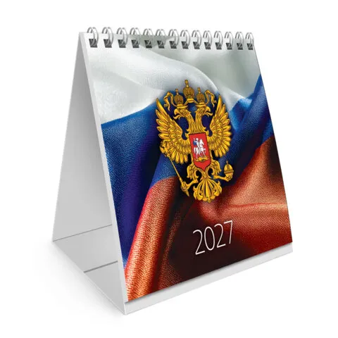 Календарь-домик настольный на гребне, 2027 г., BRAUBERG "Герб РФ", 101х101 мм,118470