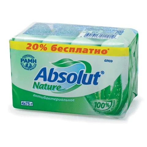 Мыло туалетное антибактериальное 300 г ABSOLUT (Абсолют) набор 4 шт. х 75 г "Алоэ",без триклозана