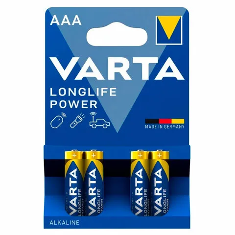 Батарейки алкалиновые "мизинчиковые" КОМПЛЕКТ 4 шт., VARTA LONGLIFE POWER, ААА (LR03, 15А), блистер,