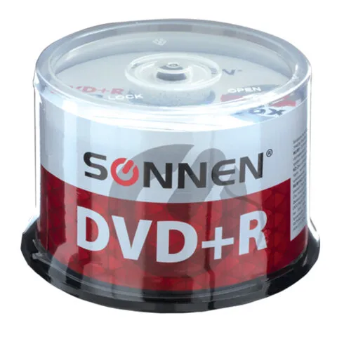 Диски DVD+R (плюс) SONNEN 4,7 Gb 16x Cake Box, набор 50 шт., 512577