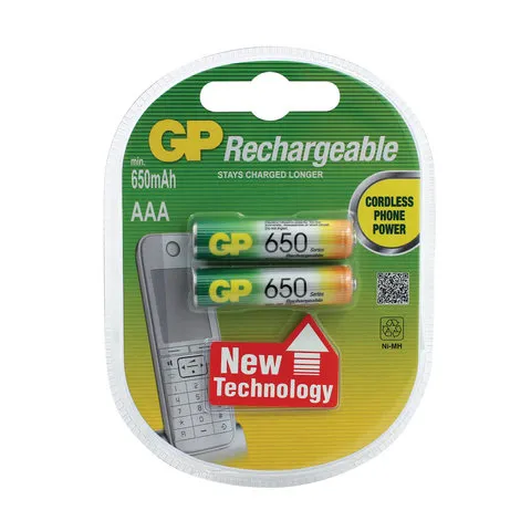 Батарейки аккумуляторные GP, AAA, Ni-Mh, 650 mAh, 65АAАНС-UC2