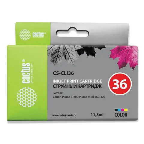 Картридж струйный CACTUS (CS-CLI36) для CANON PIXMA iP100, цветной, ресурс 250 стр.
