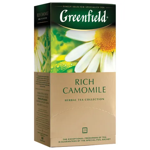 Чай GREENFIELD (Гринфилд) "Rich Camomile" ("Ромашковый"), травяной, 25 пакетиков в конвертах по 1,5 