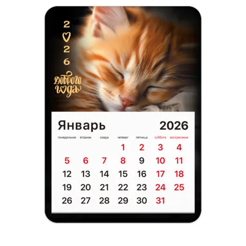 Календарь отрывной на магните 2026, BRAUBERG, 130Х180мм, склейка, Котик, 117289