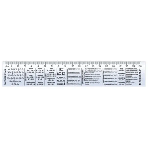 Линейка пластиковая 20 см BRAUBERG, справочная, русский язык, 210899