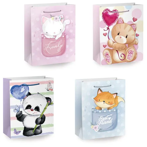 Пакет подарочный (1 штука) 26х13х32 см (L), "Lovely Animals", ассорти, глиттер, ЗОЛОТАЯ СКАЗКА, 7008