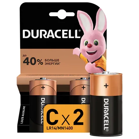 Батарейки DURACELL Basic, С (LR14, 14А), 1шт., алкалиновые, 1/2
