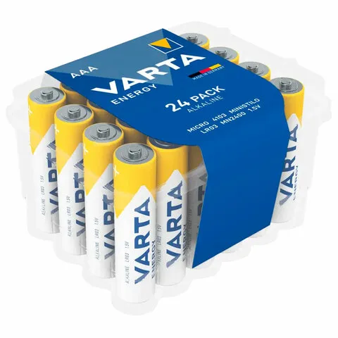 Батарейки алкалиновые "мизинчиковые" КОМПЛЕКТ 24 шт., VARTA ENERGY, ААА (LR03,15А), пластиковый бокс