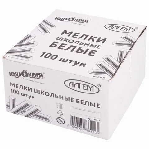 Мел белый ЮНЛАНДИЯ (Алгем), натуральный, 1 шт., квадратный, 229070