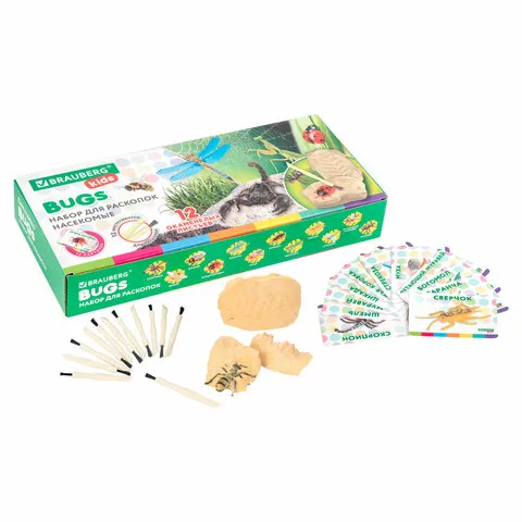 Набор для раскопок "Насекомые", 12 видов, карточки, инструменты, BRAUBERG KIDS, 665127