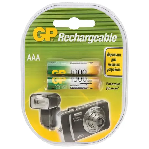 Батарейки аккумуляторные GP,  1 ШТ AAA, Ni-Mh, 1000 mAh, 100AAAHC2DECRC2