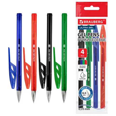 Набор гелевых ручек BRAUBERG "ULTRA GEL" 4 шт., 4 цв.,  0,5 мм,144269