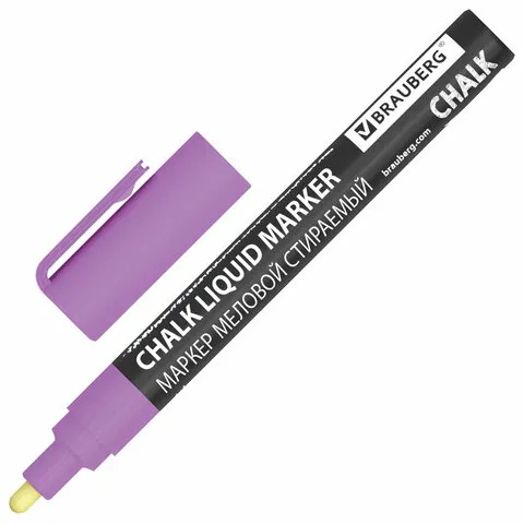Маркер меловой CHALK LIQUID MARKER, ФИОЛЕТОВЫЙ, 3 мм, стираемый, BRAUBERG "CHALK", 152588