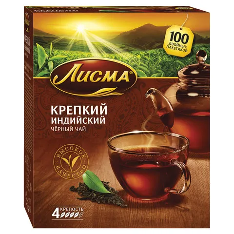Чай ЛИСМА "Крепкий", черный, 100 пакетиков по 2 г, 201933