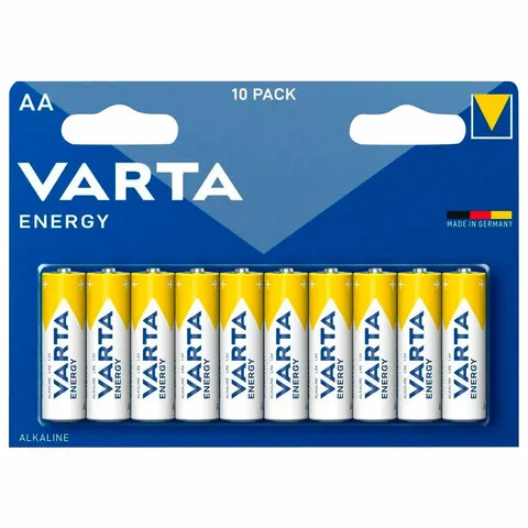 Батарейки алкалиновые "пальчиковые" КОМПЛЕКТ 10 шт., VARTA ENERGY, АА (LR6, 24А), блистер, 410622949