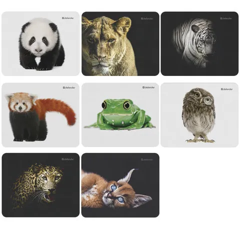 Коврик для мыши DEFENDER Wild Animals, резина+джерси, 220x180x2 мм, 8 видов, 50803