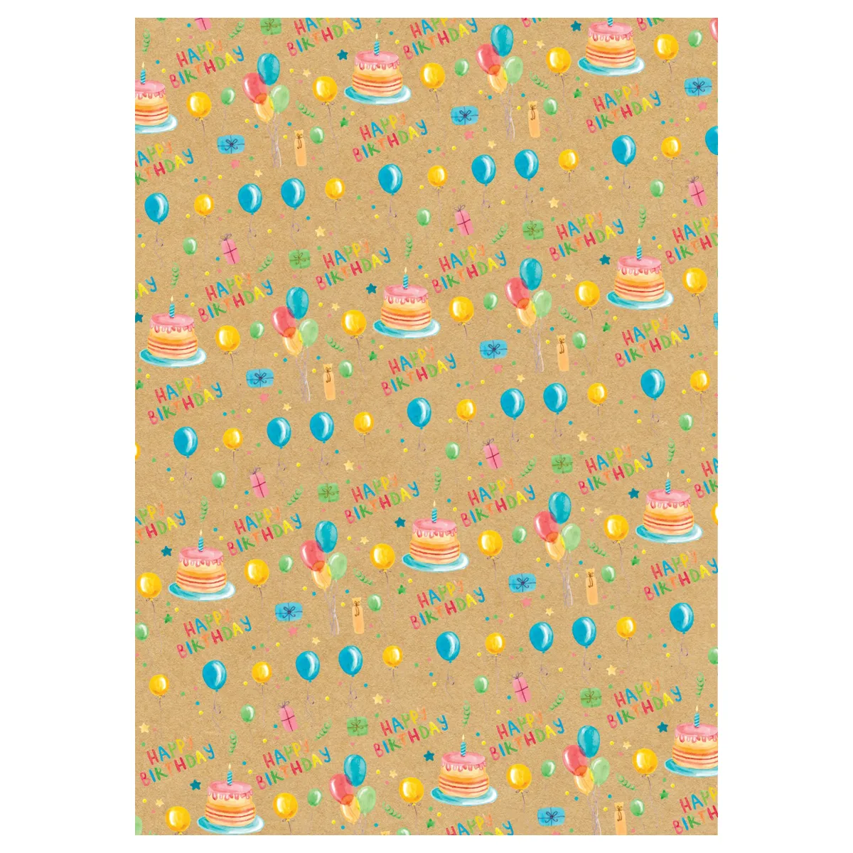 Упаковочная бумага крафт 70*100см, MESHU "Happy birthday", 70 г/м2