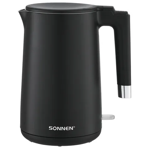 Чайник электрический с двойными стенками SONNEN KT-8719B, 1,5 л, 2200 Вт, черный, 454692