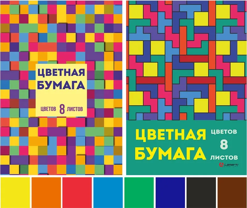 Цветная бумага A4, Lamark "Калейдоскоп", 8л., 8цв., в папке