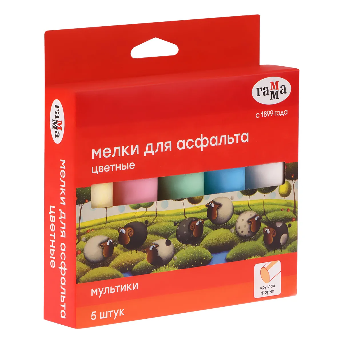 Мелки для асфальта Гамма "Мультики" цветные 5шт., круглые, картонная коробка