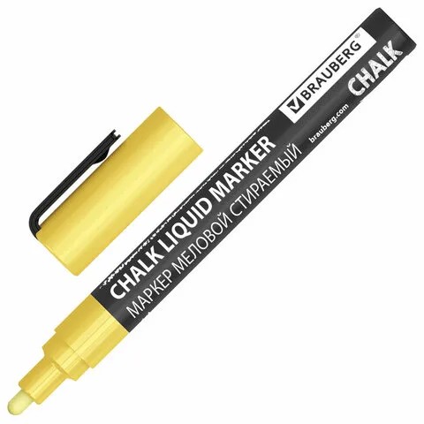 Маркер меловой CHALK LIQUID MARKER, ЗОЛОТИСТЫЙ, 3 мм, стираемый, BRAUBERG "CHALK", 152594