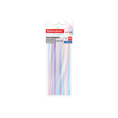 Закладки клейкие, выделители текста, BRAUBERG ULTRA PASTEL COLOR, 135х5 мм, 160 штук (8 цветов х 20 